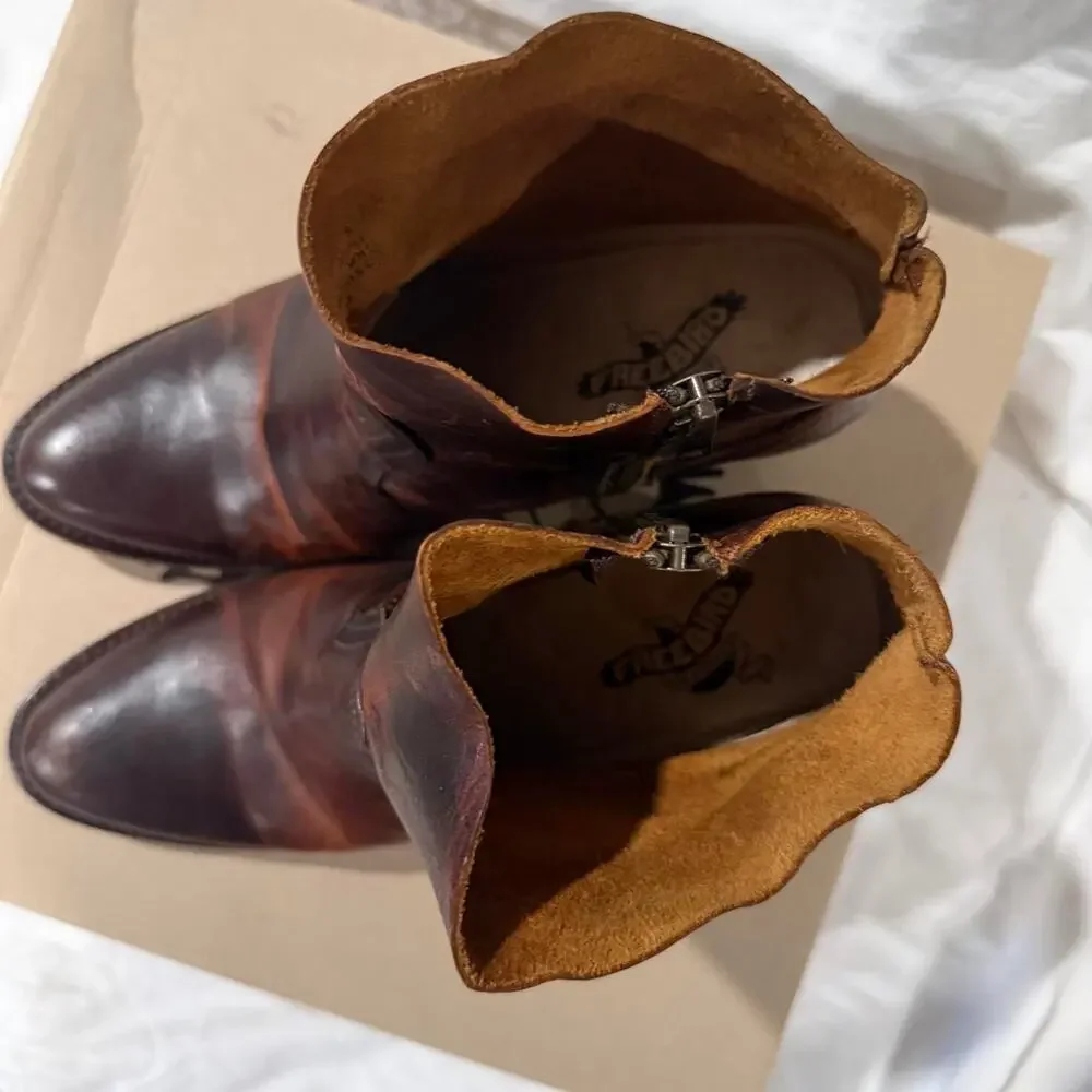 Freebird by Steven Salt Brown Leather Ankle Boots Cognac Western Boho 9 W/ Box